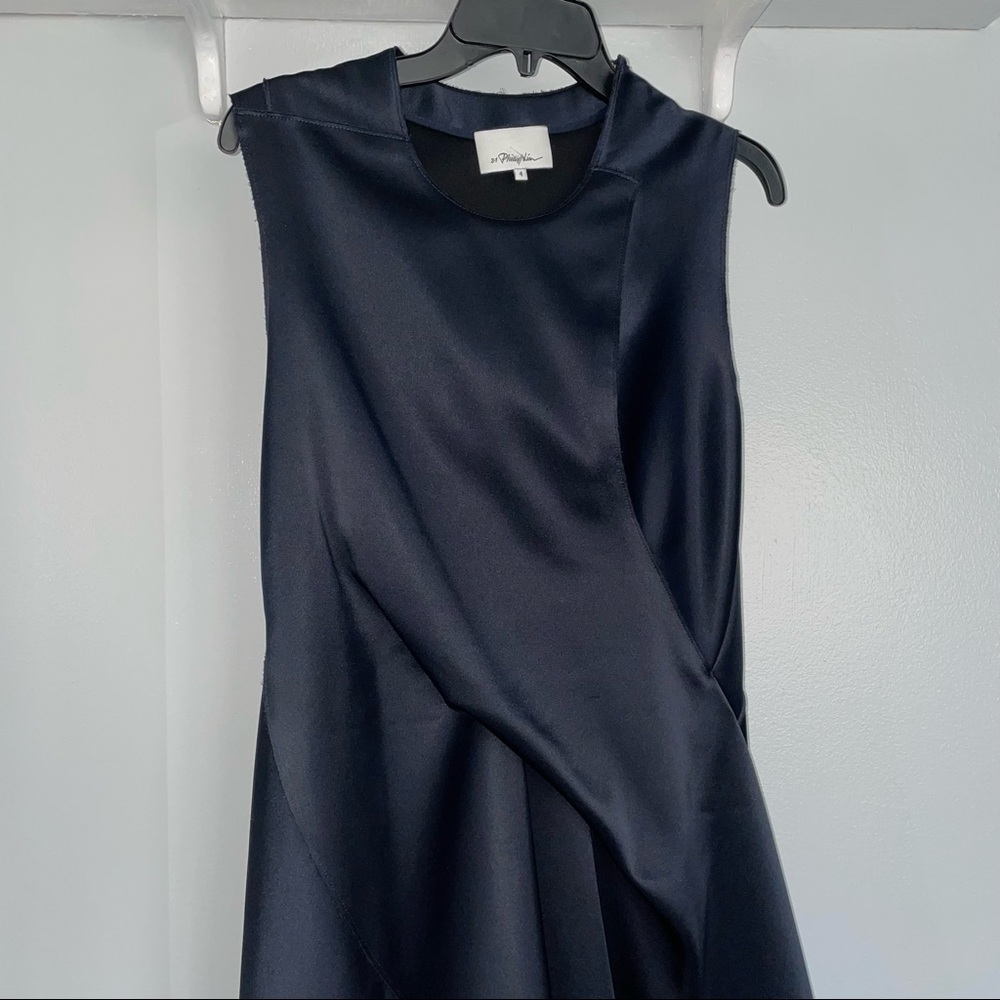 3.1 Phillip Lim Tapestry Dress Navy Blue EUC size 4 Saks Asymmetrical - Picture 3 of 7